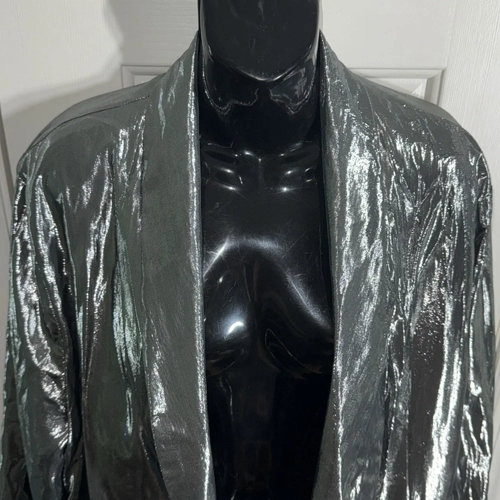 Vintage Silver 70/80s Disco Shiny Open Front Blazer Jacket Estimated Size Med/Lg - Picture 5 of 15